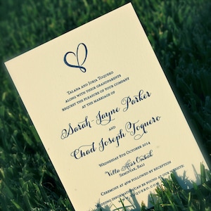 Letterpress Wedding Invitations Navy Hearts DEPOSIT