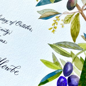 Aquarell Olive kundenspezifische Heiratsurkunde DEPOSIT