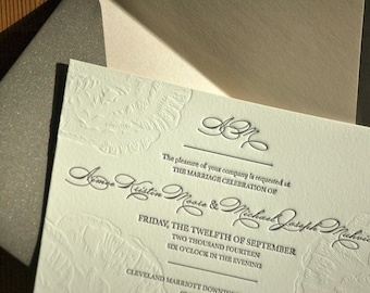 Wedding Invitations Letterpress Blind Embossed Peonies