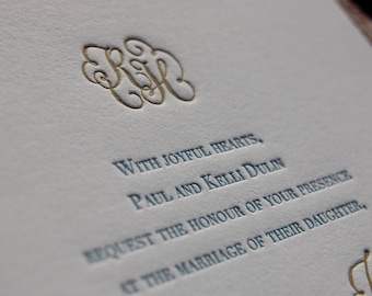 Letterpress Wedding Invitation featuring Hand Calligraphy Names and Monogram DEPOSIT