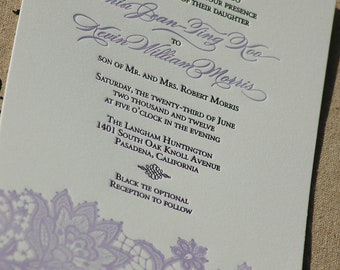 Letterpress Wedding Invitation featuring  Lace Design DEPOSIT
