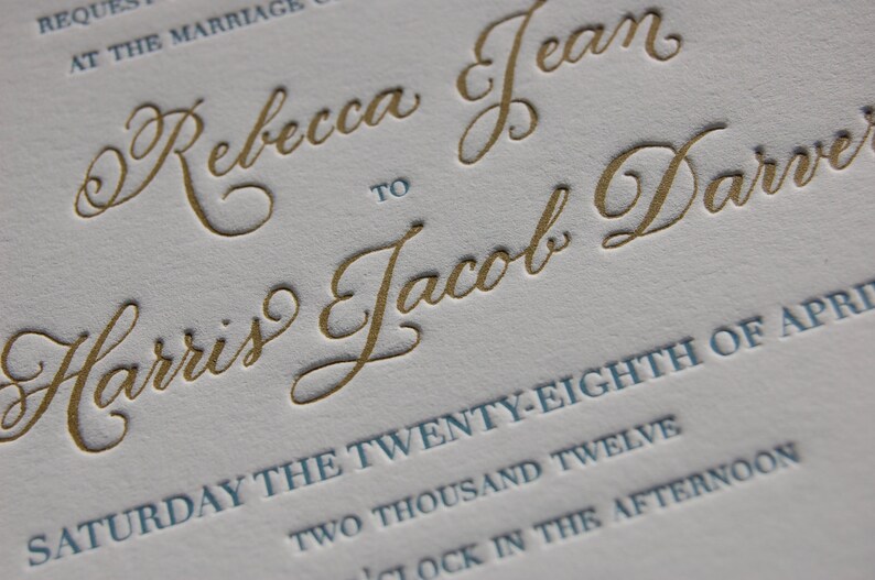 Letterpress Wedding Invitation featuring Hand Calligraphy Names and Monogram DEPOSIT image 2