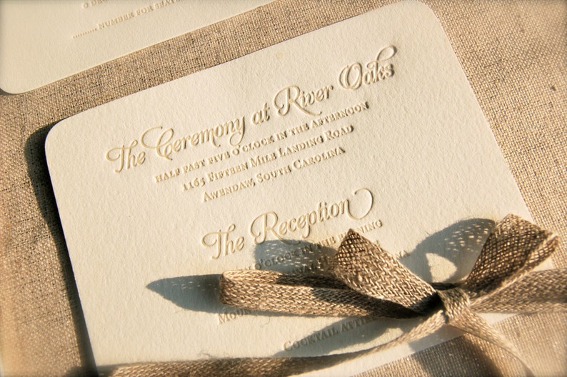 Rustic Letterpress Wedding Invitations DEPOSIT image 2