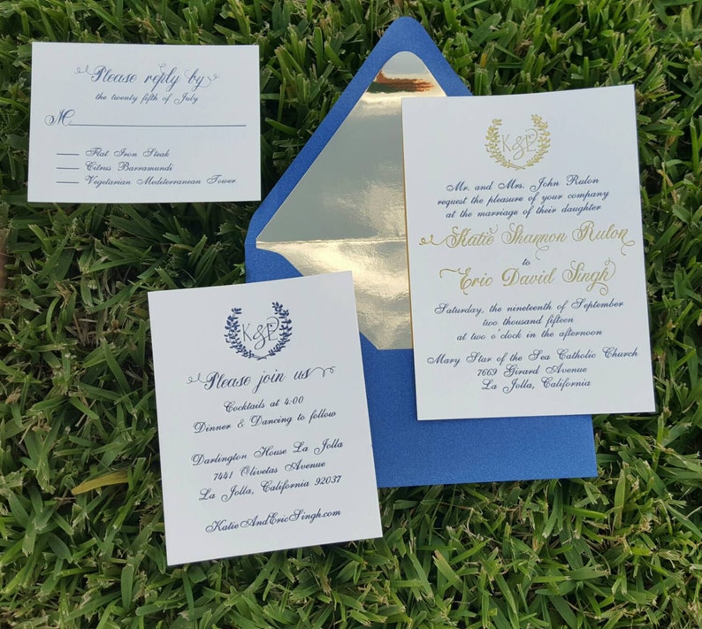 Navy and Gold Wedding Invitations Gold Foil Invitations with Navy Letterpress