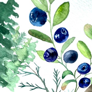 ANZAHLUNG für benutzerdefinierte Quäker-Heiratsurkunde mit Handkalligraphie und Aquarell Blaubeeren, Kiefern und Blockhaus