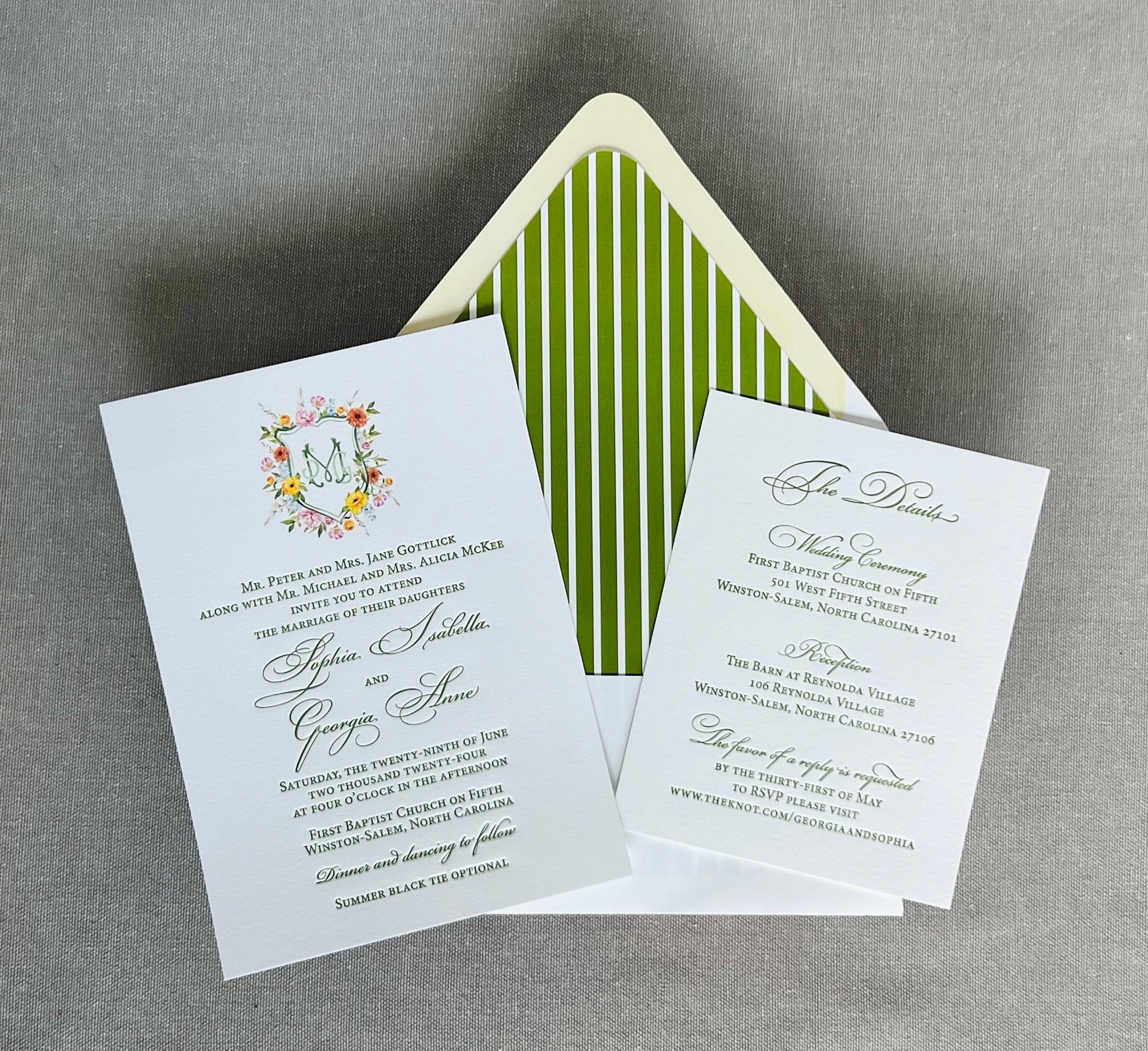 Letterpress Wedding Invitations with Watercolor Monogram