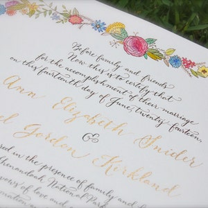 Hochzeitsgästebuch Alternative, individuelle Heiratsurkunde, Aquarell und Kalligrafie Floral DEPOSIT