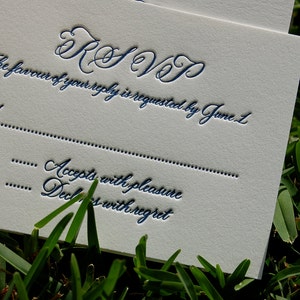 Custom Blue Letterpress Wedding Invitation featuring Hand Calligraphy DEPOSIT image 4