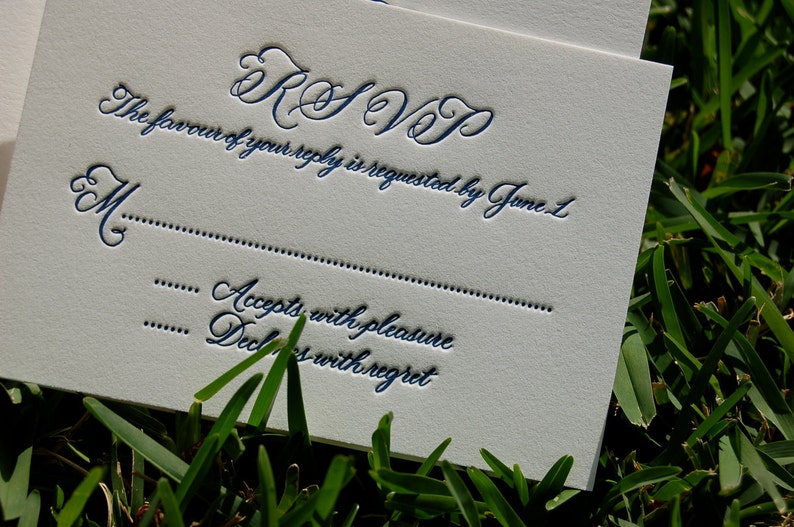 Custom Blue Letterpress Wedding Invitation featuring Hand Calligraphy DEPOSIT image 4