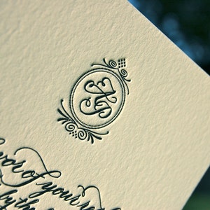 Custom Monogram Hand Calligraphy Letterpress Wedding Invitations  DEPOSIT