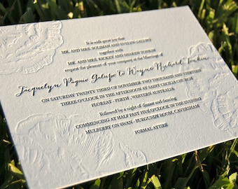 Letterpress Wedding Invitations, Blind Emboss Invitations, Floral Wedding Invitations DEPOSIT