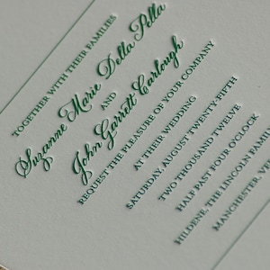 Wedding Invitation in Forest Green, Letterpress wedding invitations, Green Letterpress Wedding Invites image 1