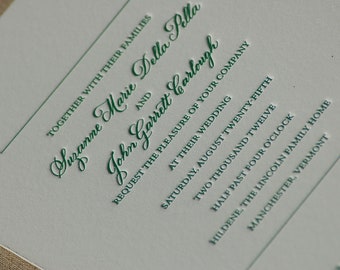 Wedding Invitation in Forest Green, Letterpress wedding invitations, Green Letterpress Wedding Invites