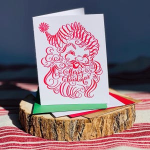Cartões de Natal Vintage Santa, Cartão de Natal Vintage Letterpress