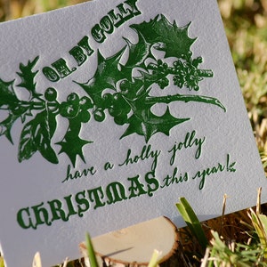 Biglietto di Natale Holly Letterpress, Oh By Golly, ho un biglietto di Natale Holly Jolly, biglietto di Natale vintage