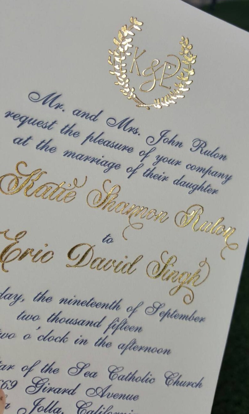 Navy and Gold Wedding Invitations Gold Foil Invitations with Navy Letterpress