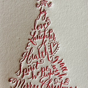 Christmas Cards Featuring Calligraphy Christmas Tree in Red Letterpress image 3