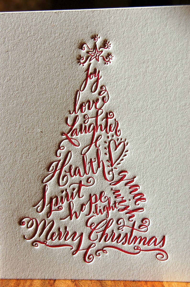 Bulk Christmas Cards Featuring Calligraphy Christmas Tree in Etsy