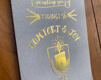 Gold Foil Holiday Cards, Sending You Tidings of Comfort and Joy, Bulk Boxed Christmas Cards, Yule card