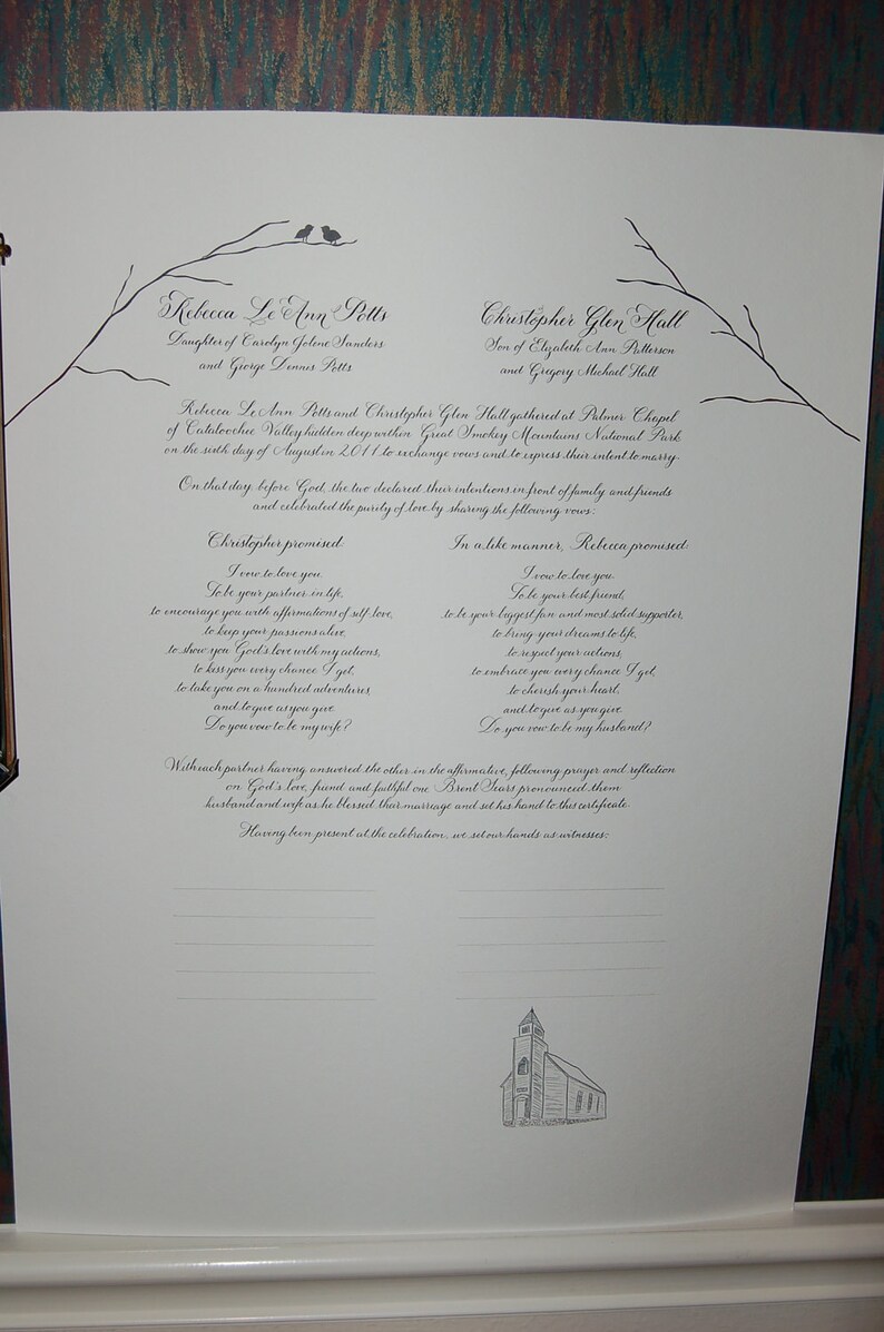 Quaker Marriage Certificate Ketubah featuring Hand Lettered Calligraphy DEPOSIT image 4