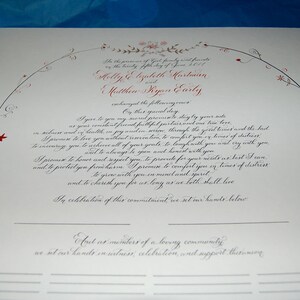 Quaker Marriage Certificate Ketubah featuring Hand Lettered Calligraphy DEPOSIT image 5