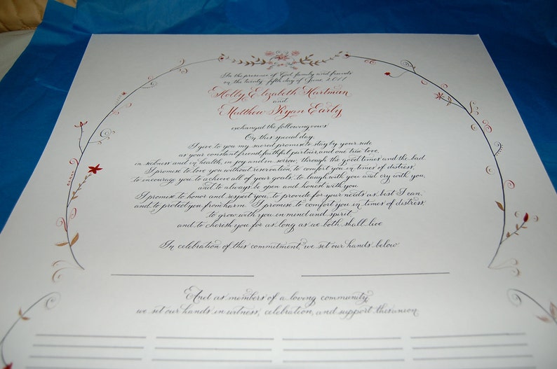 Quaker Marriage Certificate Ketubah featuring Hand Lettered Calligraphy DEPOSIT image 5