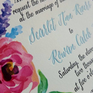 Watercolor Wedding Invitations for Rustic Garden Wedding, Letterpress and Watercolor, Floral Watercolor Invitations