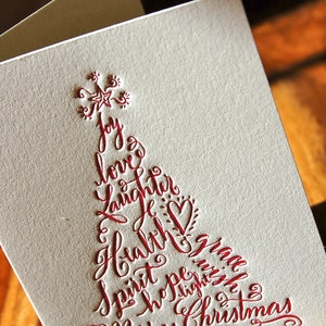 Christmas Cards Featuring Calligraphy Christmas Tree in Red Letterpress image 4