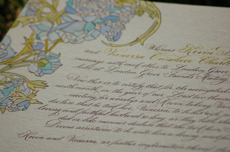 Hand Lettered Quaker Marriage Certificate featuring Hand Calligraphy Deposit imagem 1