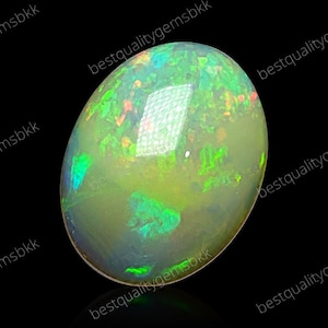 White Ethiopian Opal Cabochon, Oval Gemstone, Colorful Fire (12.59 Cts, 19X15X8 MM)