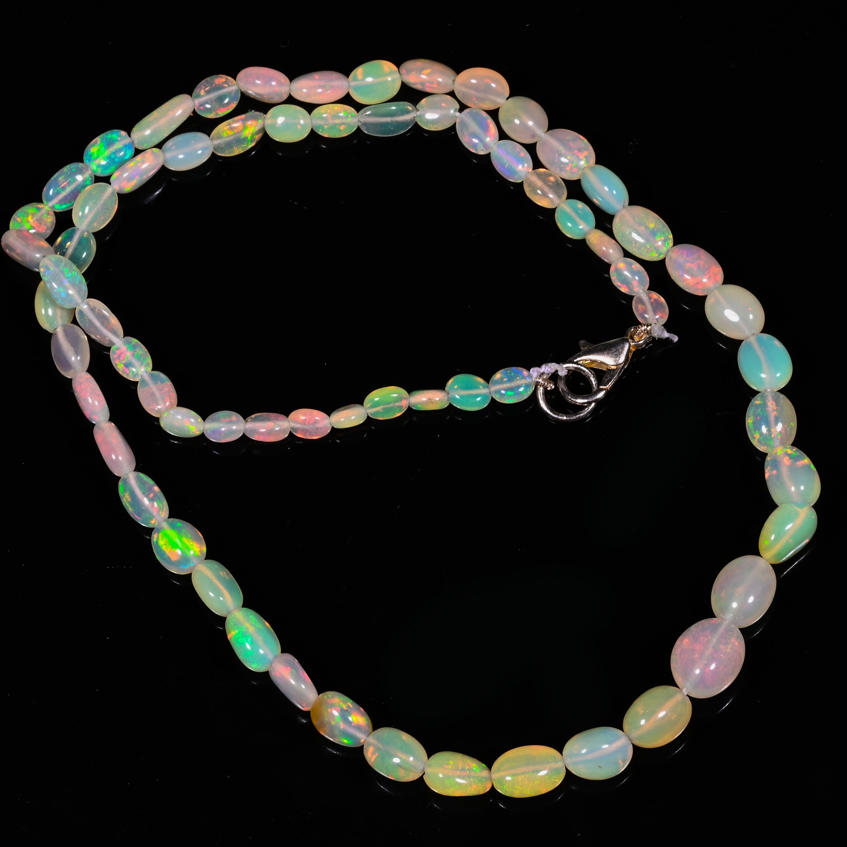 Collar De Ópalo De Fuego Natural Etíope - Cuentas De Piedras Preciosas En Color Rosa, 16 Pulgadas
