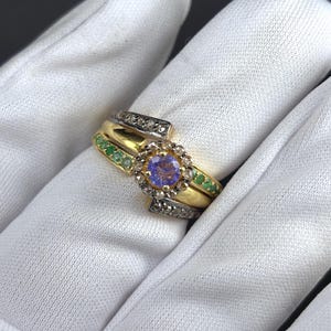 Natural Tanzanite-Emerald Diamond Pave Ring: 925 Sterling Silver, October Birthstone