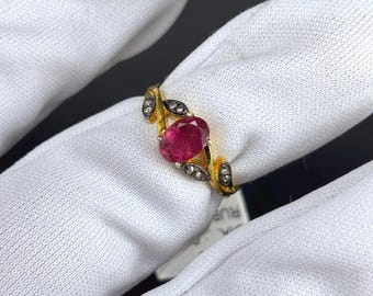Ruby Ring: Sterling Silver Pave Diamond Halo - Handmade