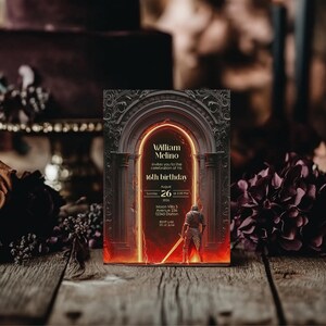 Fantasy Gothic Birthday Invitation - Medieval Knight and Glowing Fire Portal Design - Instant Download, 5x7, Personalize with Corjl bild 4