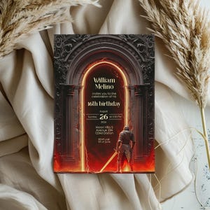 Fantasy Gothic Birthday Invitation - Medieval Knight and Glowing Fire Portal Design - Instant Download, 5x7, Personalize with Corjl bild 7