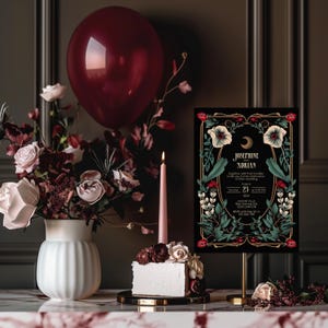 May include: A black and gold wedding invitation with a floral design and the text "Josephine Adrian" and "August 23, 2023".