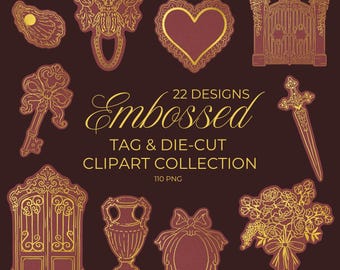 Embossed Vintage Tag & Die-Cut PNG Set - 22 Designs - 110 PNGs Included - Hand-Drawn