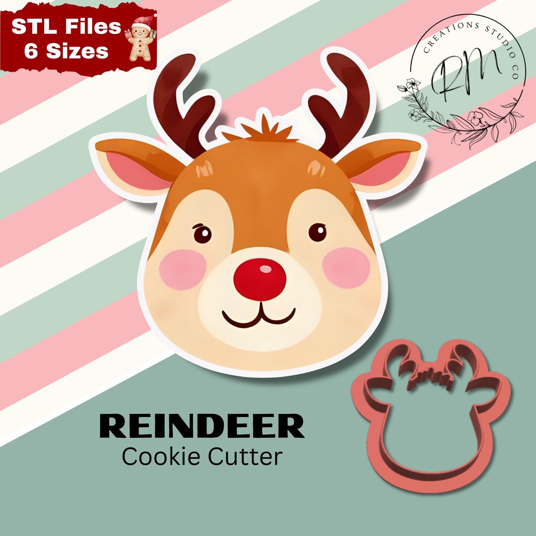 3D Printable Reindeer Cookie Cutter STL File Holiday Baking (digital