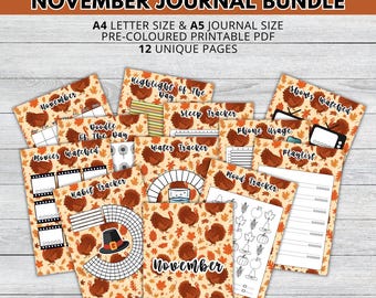 November Journal Bundle, Autumn Printable Journal Pages, PRE-COLOURED Pages, November Planner, Printable Planner