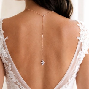 Rose gold backdrop Bridal necklace, Bridal jewelry, Back necklace for Bride, Dainty backdrop necklace