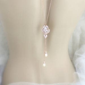 Simple Backdrop necklace Bridal back drop necklace Wedding jewelry Rose Gold Back necklace Crystal necklace Delicate backdrop EMMA