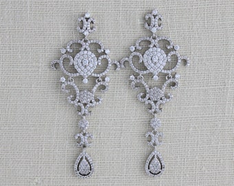 Rhinestone Chandelier Earrings Long Bridal Earrings Art Deco | Etsy