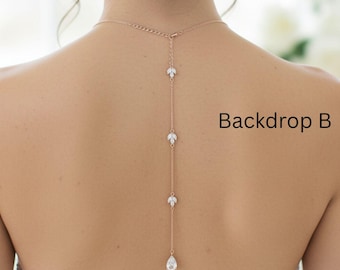 Bridal backdrop Back drop addition, Add a backdrop, Back necklace, Back jewelry, Rose gold backdrop, Long backdrop, Simple backdrop necklace