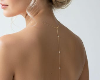 Pearl back necklace, Backdrop necklace for Bride, Bridal jewelry, Gold Back drop necklace, Pearl necklace for Wedding, Wedding jewelry