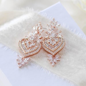 Rose Gold Bridal earrings, Bridal jewelry, Crystal wedding earrings, Wedding jewelry, Vintage style Art Deco earrings EMMA
