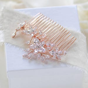 Rose Gold hair comb, Bridal hair piece, Crystal leaf hair comb, Pearl hair piece, Floral hair comb, Wedding hair accessory, Hair clip LILY