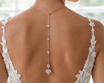 Rose gold Backdrop necklace, Bridal back necklace, Bridal jewelry, Dainty back jewelry, Wedding day jewelry, Back drop necklace for Bride