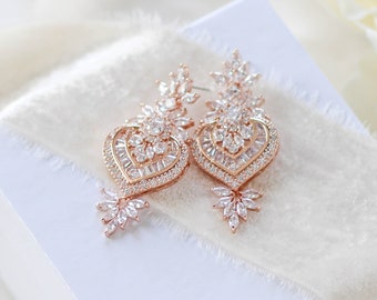 Rose Gold Bridal earrings, Bridal jewelry, Crystal wedding earrings, Wedding jewelry, Vintage style Art Deco earrings EMMA