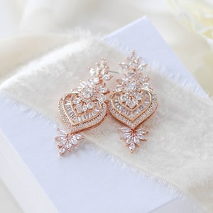 Rose Gold Bridal earrings, Bridal jewelry, Crystal wedding earrings, Wedding jewelry, Vintage style Art Deco earrings EMMA