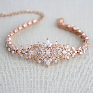 Rose gold Bridal bracelet Bridal jewelry Art deco cuff Wedding bracelet Rose gold Wedding jewelry CZ bracelet EMMA